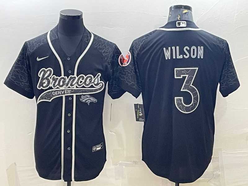 Men%27s Denver Broncos #3 Russell Wilson Black Reflective With Patch Cool Base Stitched Baseball Jersey